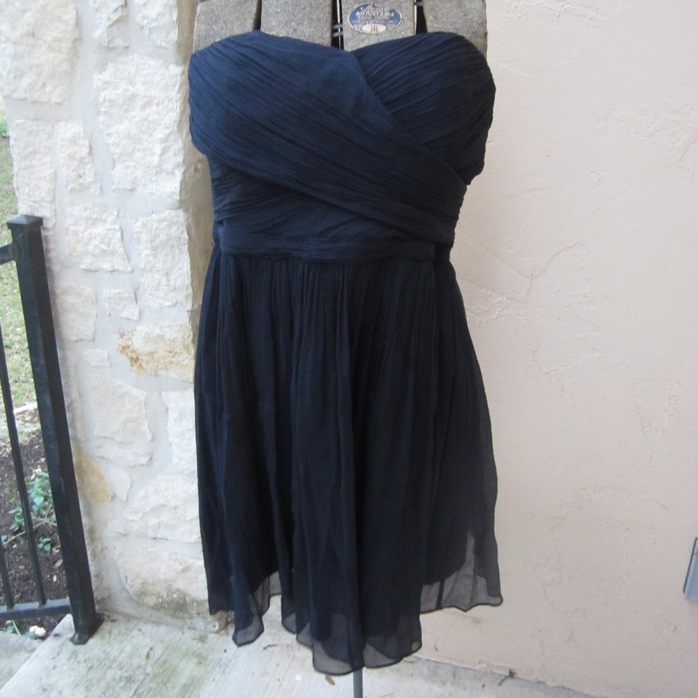 J CREW STRAPLESS DARK BLUE SILK MINI DRESS SIZE 12